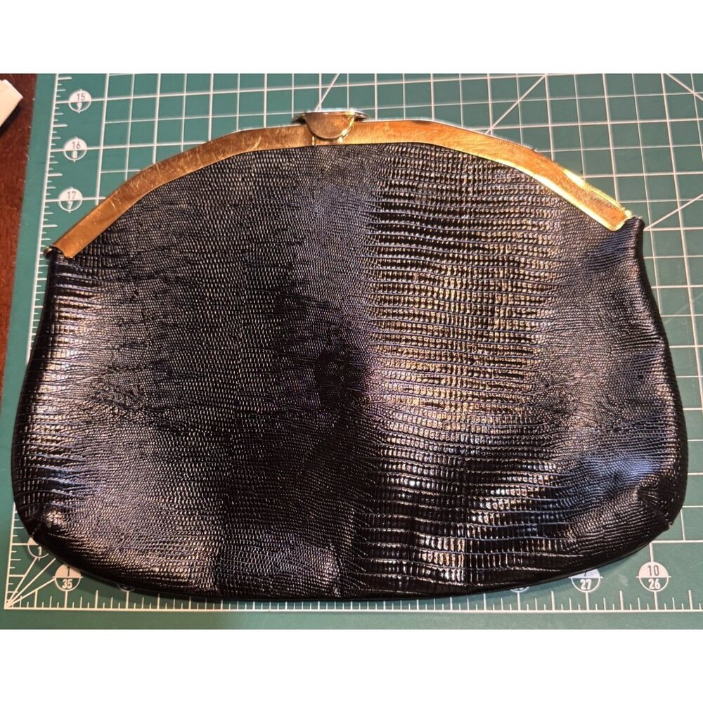 Vintage Etra Black & Gold Evening Clutch With Chain Strap & Clasp Closure